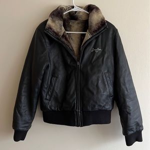 Sean John Leather Reversible Bomber Jacket